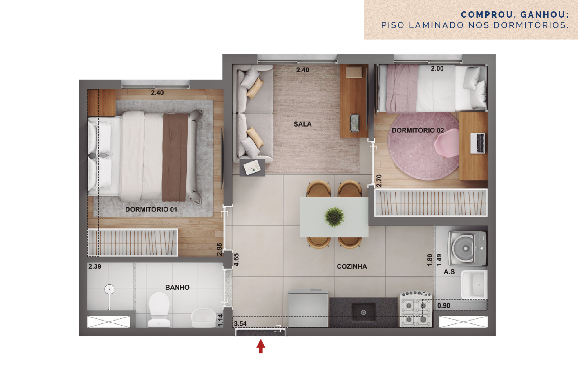 Planta_2 dorms - 34m 2
