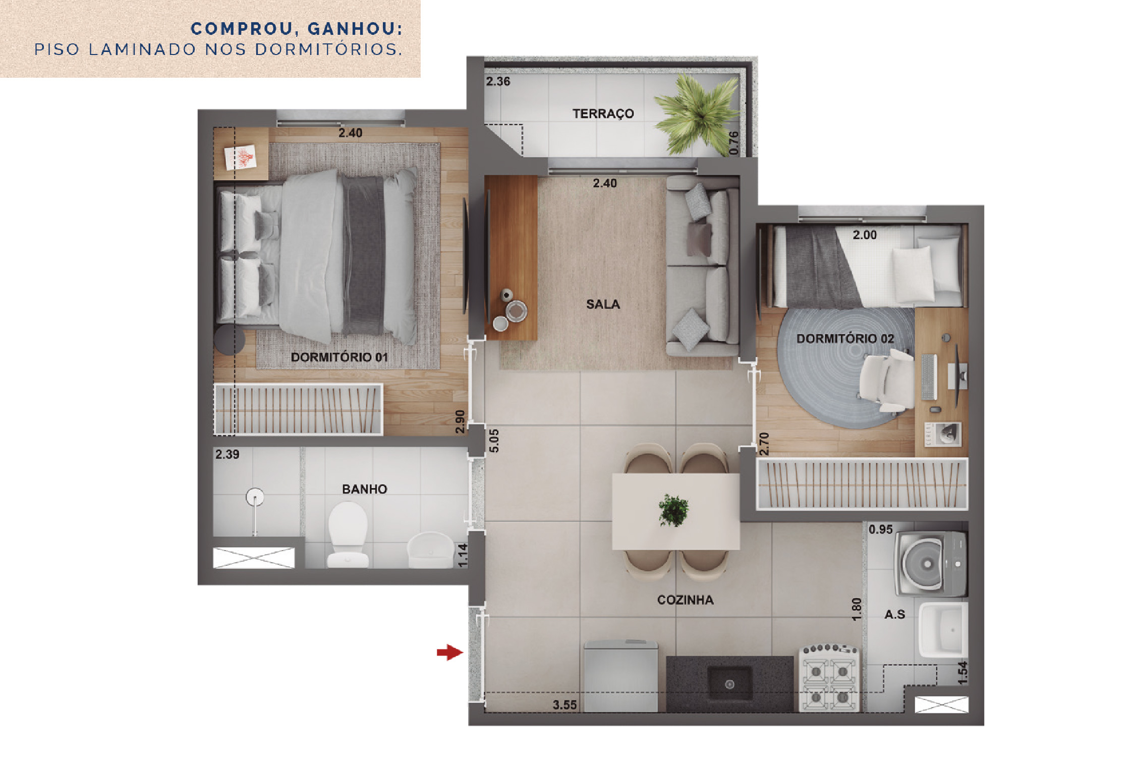 Planta_2 dorms - 37m