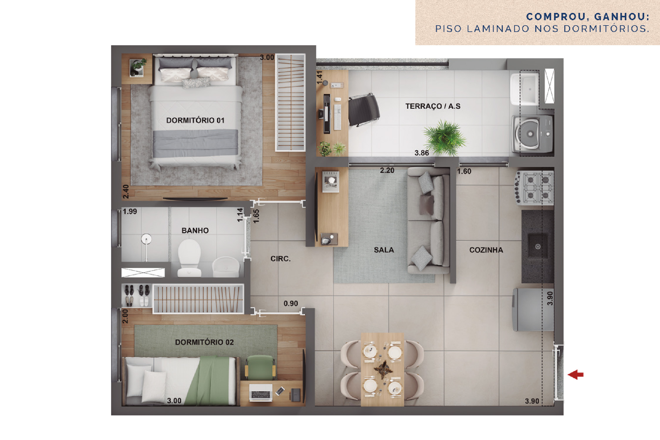 Planta_2 dorms - 42m